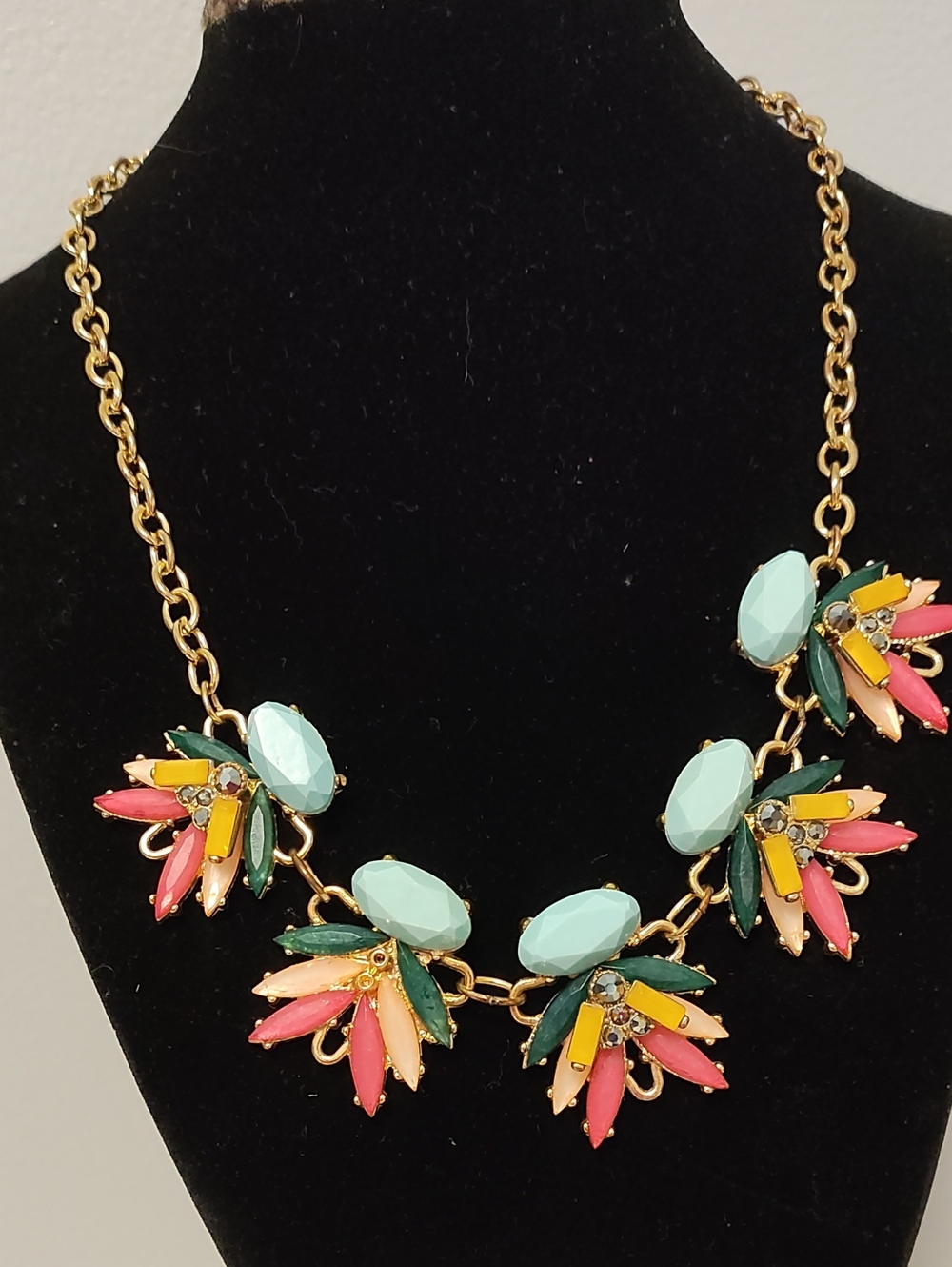 No Boundaries Gold-Tone Statement Necklace with Mint, Pink & Yellow Accents